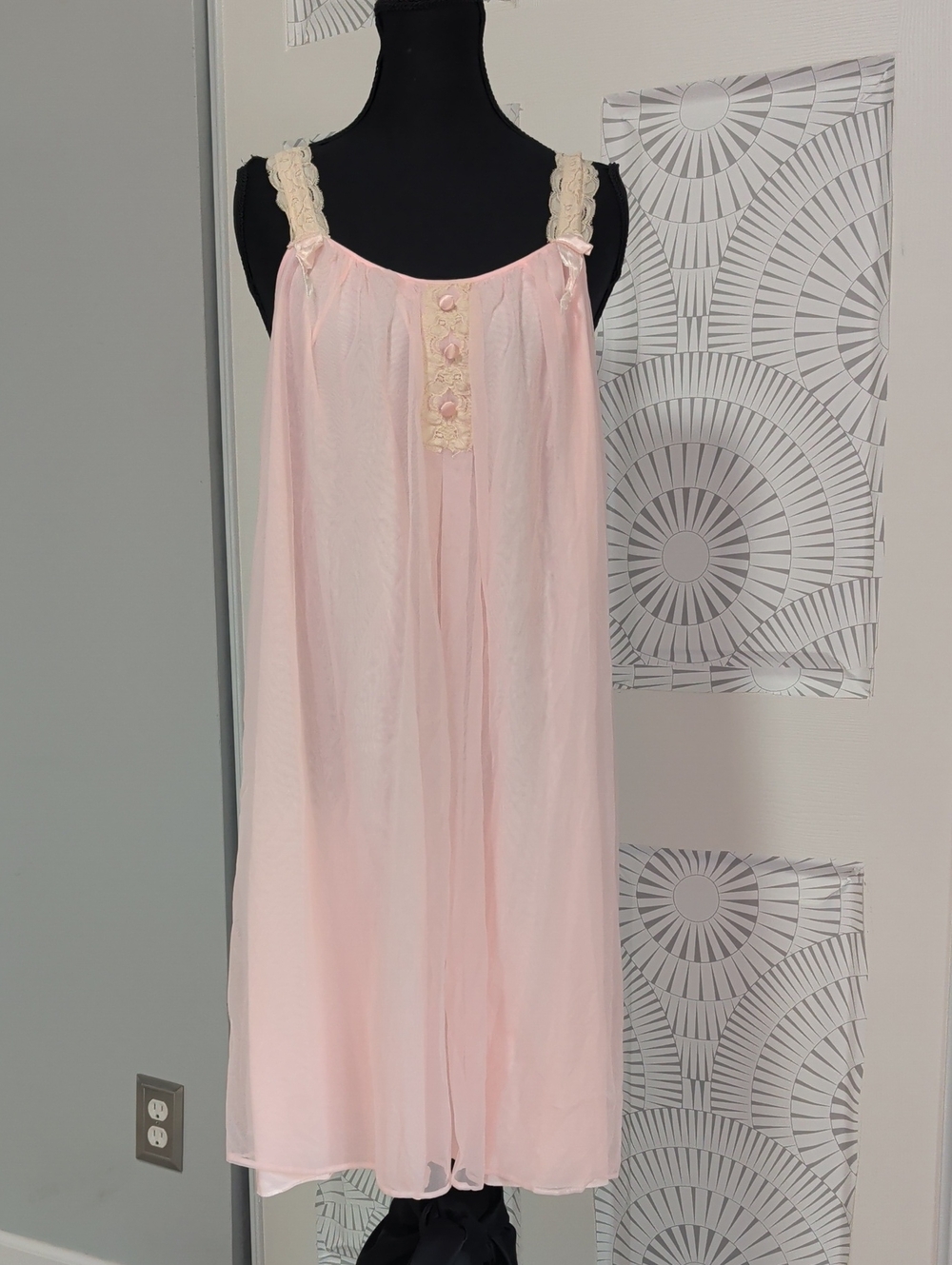 Vintage 1960's Sheer Pink Lace-Trim Nightgown